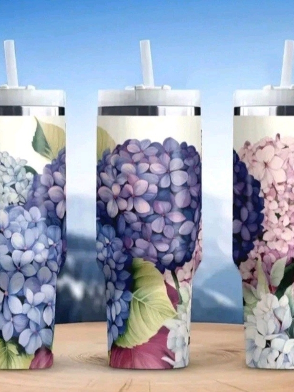 40 Oz. Colorful Hydrangea Floral Stainless Steel Insulated Tumbler W/Lid & Straw